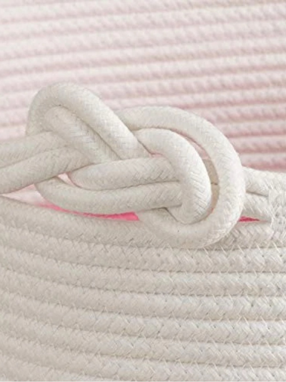 Pink & White Fringed Large Rope Basket - 16"x13" Decorative Woven Basket - Picture 3 of 11